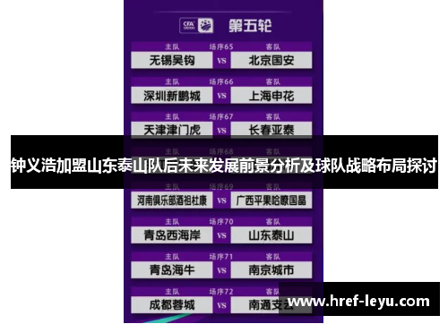 钟义浩加盟山东泰山队后未来发展前景分析及球队战略布局探讨